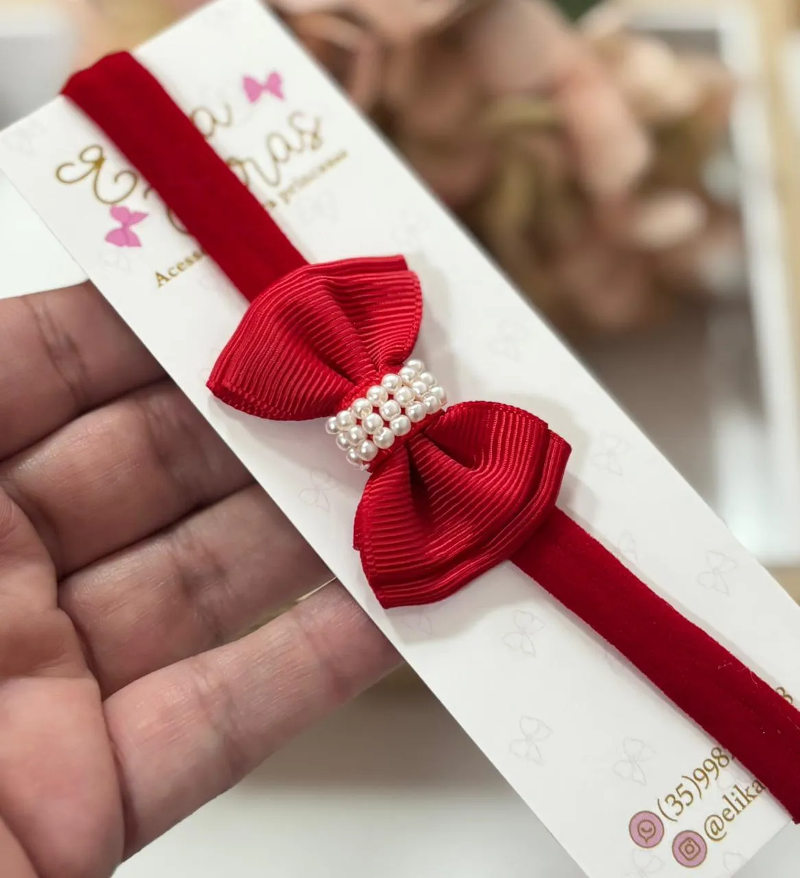 FAIXA GRAVATINHA C/ PEROLAS - FAIXA GRAVATINHA C/ PEROLA  VERMELHO 250